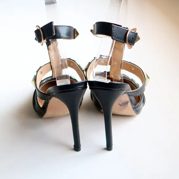 Nicole Miller Selty Black &amp; Gold Pointy Toe Studded Heels / Pumps / Sandals 6.5