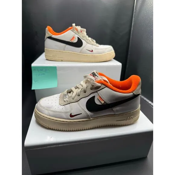 Nike Air Force 1 Low Custom Made Sneakers - White with Orange Lining - Size 6Y