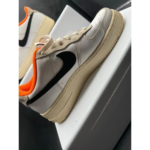 Nike Air Force 1 Low Custom Made Sneakers - White with Orange Lining - Size 6Y