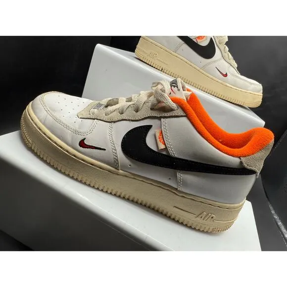 Nike Air Force 1 Low Custom Made Sneakers - White with Orange Lining - Size 6Y