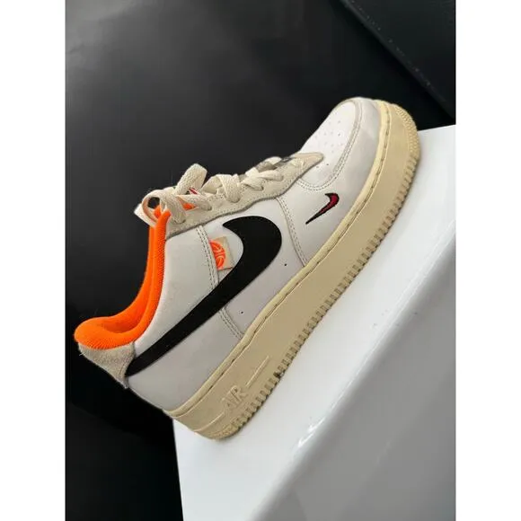 Nike Air Force 1 Low Custom Made Sneakers - White with Orange Lining - Size 6Y