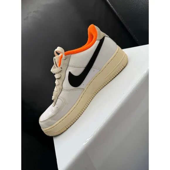 Nike Air Force 1 Low Custom Made Sneakers - White with Orange Lining - Size 6Y