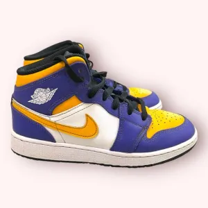 NIKE Air Jordan 1 Mid Lakers Sneakers 5 Youth 6.5 Women High Top