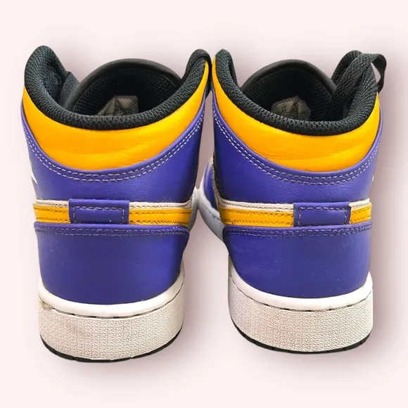 NIKE Air Jordan 1 Mid Lakers Sneakers 5 Youth 6.5 Women High Top