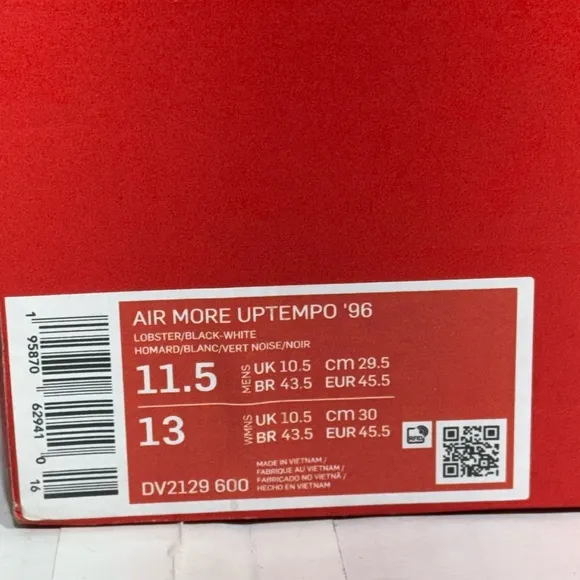 NIKE AIR MORE UPTEMPO 96 &quot;I GOT NEXT&quot; With Box Red-Black Size 11.5 [DV2129-600]