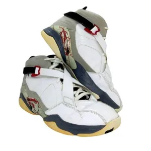 Nike Air Jordan 8 Men's Pre-owned Wht/Blk/Gry/Red Basketball Sneakers-sz. 10 1/2