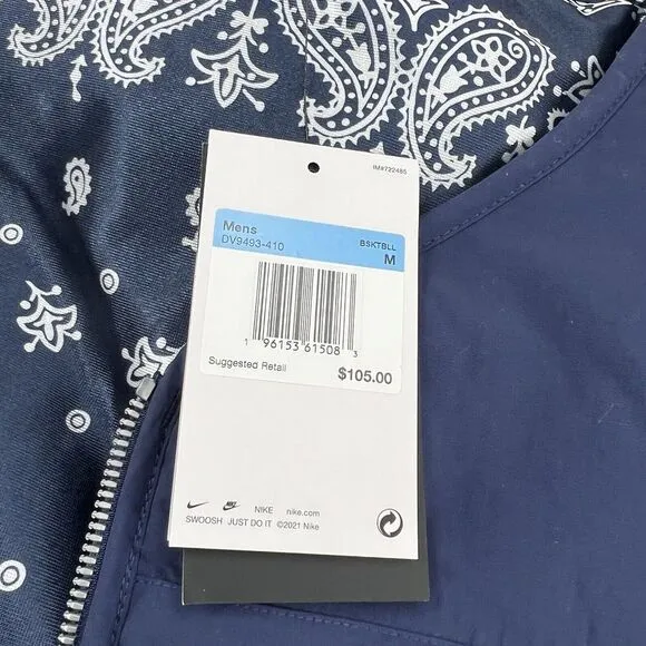 Nike Full-Zip Premium Basketball Gilet Blue Mens Size Medium M DV9493