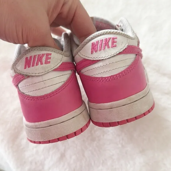 Nike pink/white Dunk Low sneakers size 1 girls