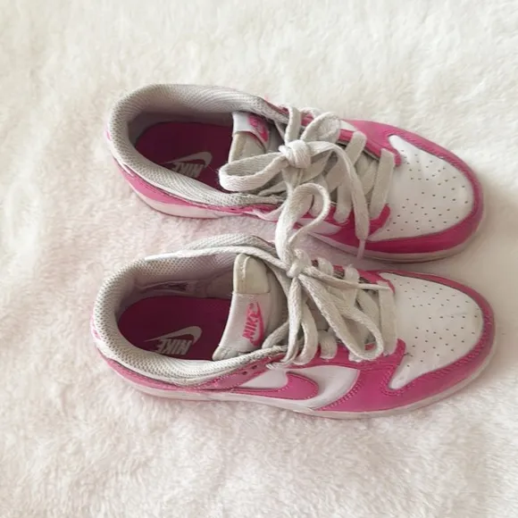 Nike pink/white Dunk Low sneakers size 1 girls