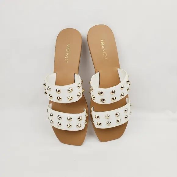 Nine west brynli white studded slide Sandals