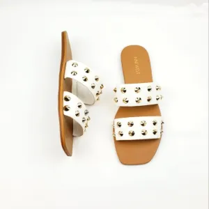 Nine west brynli white studded slide Sandals