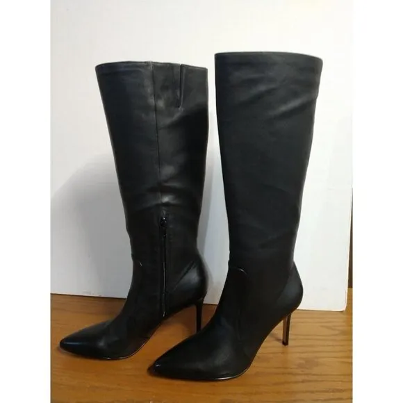 Nine West Womens Fivera Black Leather Knee-High Boots Size 7M