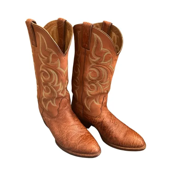 Nocona Almond Toe Tan Leather Cowboy Boots 9 1/2D