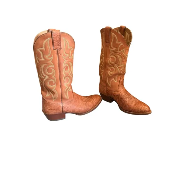 Nocona Almond Toe Tan Leather Cowboy Boots 9 1/2D