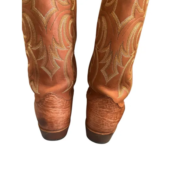 Nocona Almond Toe Tan Leather Cowboy Boots 9 1/2D