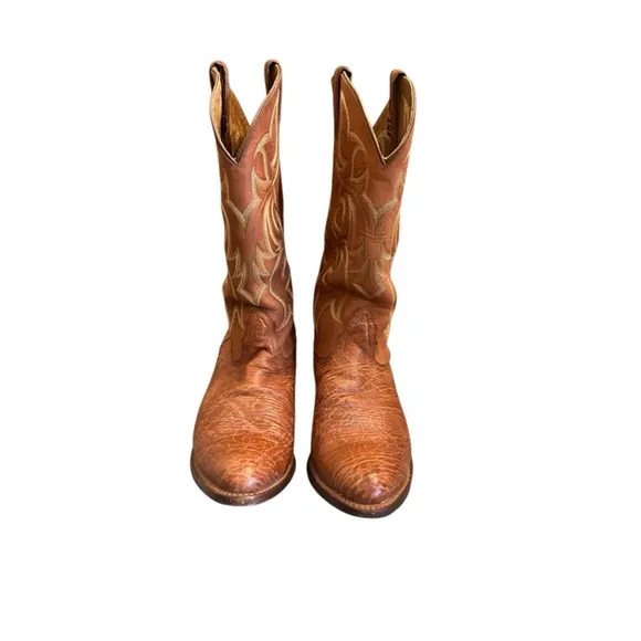Nocona Almond Toe Tan Leather Cowboy Boots 9 1/2D