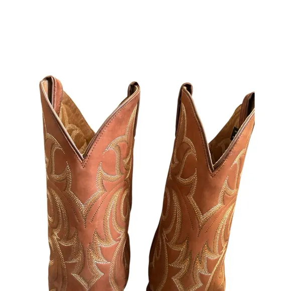 Nocona Almond Toe Tan Leather Cowboy Boots 9 1/2D