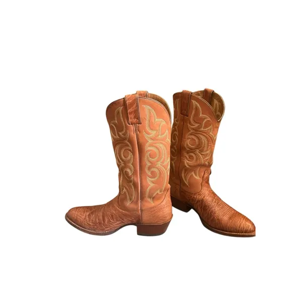 Nocona Almond Toe Tan Leather Cowboy Boots 9 1/2D