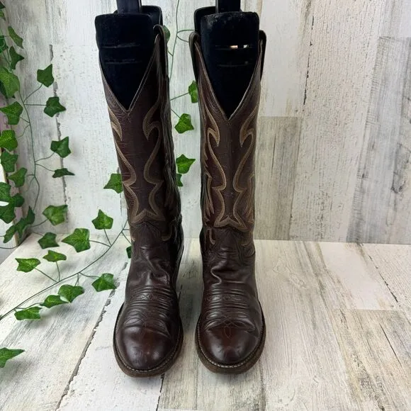 Nocona Brown Stitch Pointed Toe Cowboy Western Festival Boots US 5.5 R
