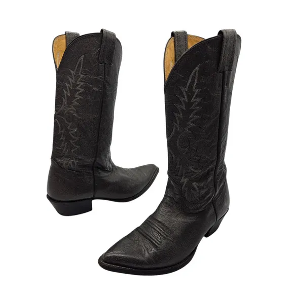 Nocona Mens Western Boots Size 7.5E Leather Pointed Toe Cowboy Pull On Black