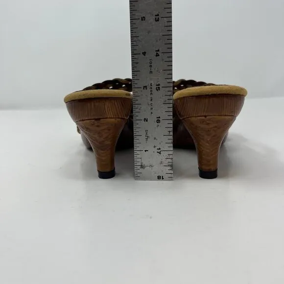Nota Bene Sandals Women's 7 Wood Kitten Heel Strappy Leather RARE Non-Slip EUC