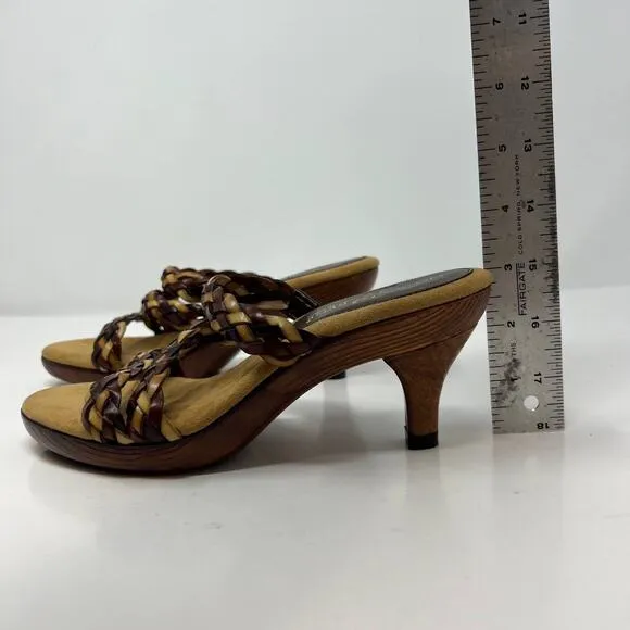 Nota Bene Sandals Women's 7 Wood Kitten Heel Strappy Leather RARE Non-Slip EUC
