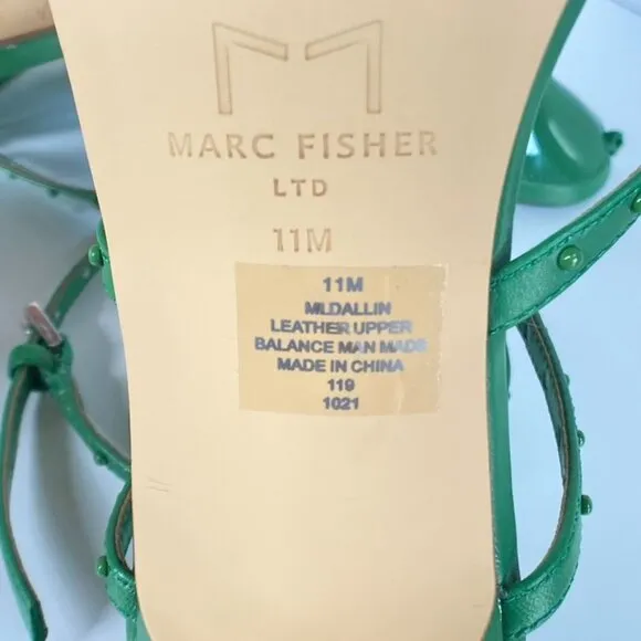 NWB Marc Fisher Dallin Green Strappy Leather Sandals, size 11M