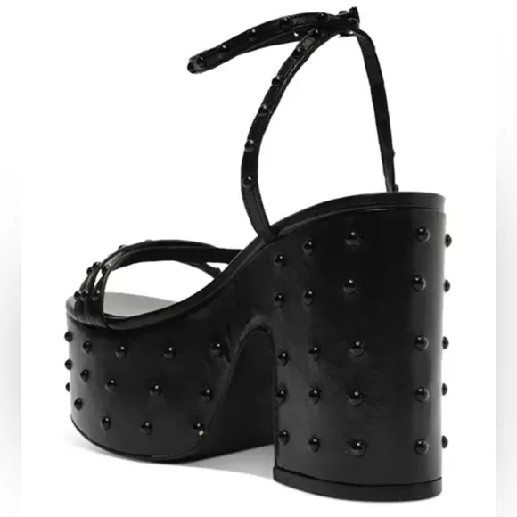 NWB SCHUTZ Women's Anne Studded Wedge Sandals in Black size 7