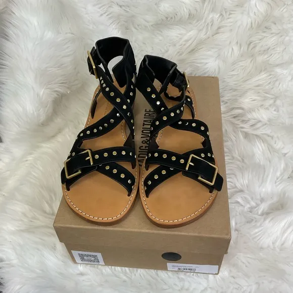 NWE Zadig &amp; Voltaire Cecilia Black Studs Caprese Sandals Size 6