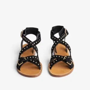 NWE Zadig &amp; Voltaire Cecilia Black Studs Caprese Sandals Size 6