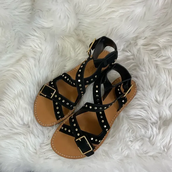 NWE Zadig &amp; Voltaire Cecilia Black Studs Caprese Sandals Size 6