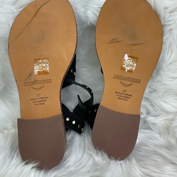 NWE Zadig &amp; Voltaire Cecilia Black Studs Caprese Sandals Size 6
