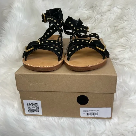 NWE Zadig &amp; Voltaire Cecilia Black Studs Caprese Sandals Size 6