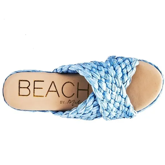 NWOB Beach by Matisse Reflection Raffia Sandals in Blue Size 6.