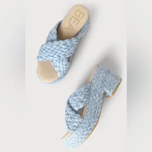 NWOB Beach by Matisse Reflection Raffia Sandals in Blue Size 6.