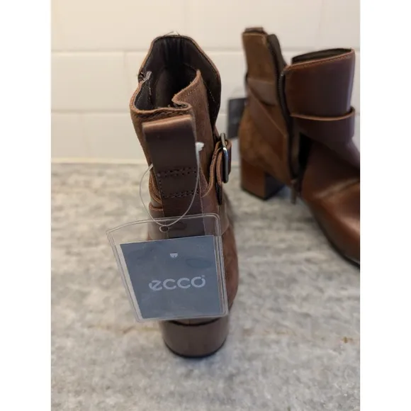 NWOB Ecco Women's Dress Classic Buckle Ankle Boot SIZE  39 / US 8.5 Walnut New