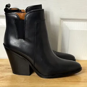 NWOB FRANCO SARTO GAMBLE Black Leather Ankle Boots Chunky Heel size 11