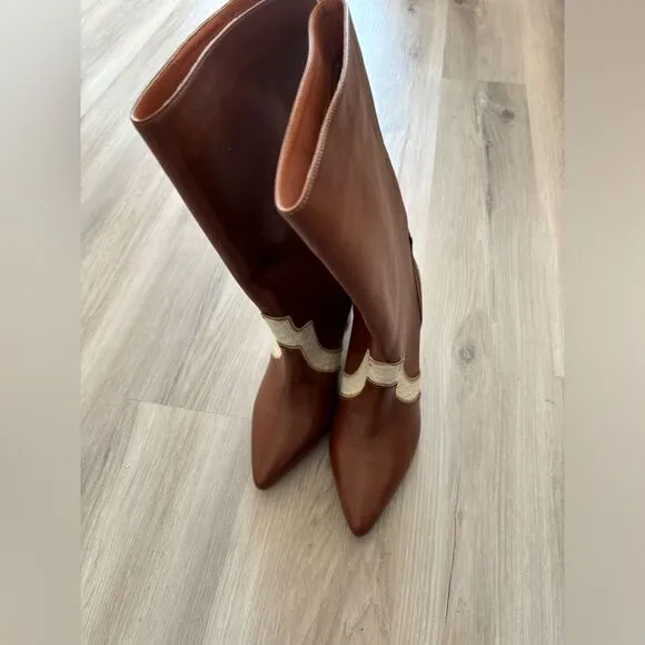 NWOB Stivali  York 40/9 Wayuu Brown Western Leather Cow Girl Pointed Toe Boots