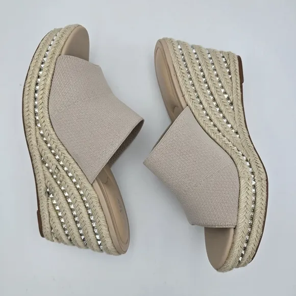 NWOT Charles by Charles David Jeremy Silver-studded Espadrille Wedge Sandals, 11