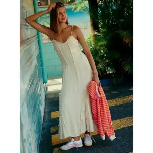 NWOT Free People Siren Nights Billowy Maxi Dress Beige / Cream White Size M