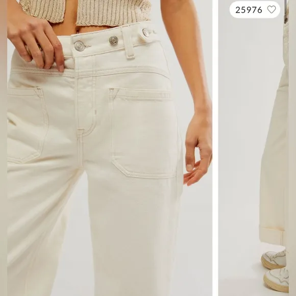 NWOT Free People We The Free Palmer Cuffed Jeans - eggshell white cream - 27