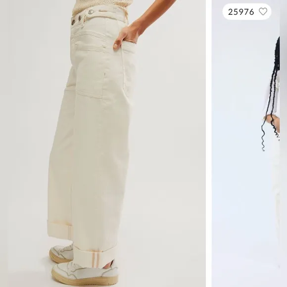 NWOT Free People We The Free Palmer Cuffed Jeans - eggshell white cream - 27