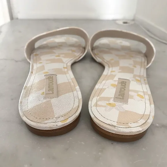 NWOT LARROUDE Daisy Checkered Leather Slide Sandals