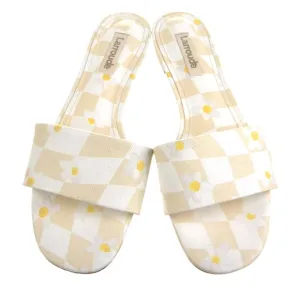 NWOT LARROUDE Daisy Checkered Leather Slide Sandals