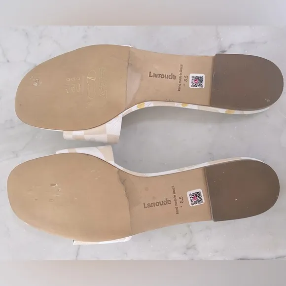 NWOT LARROUDE Daisy Checkered Leather Slide Sandals
