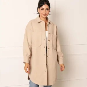 NWOT ONLY TRILLION‎ LONGLINE WORKWEAR SHACKET IN CREAMY BEIGE Size XS