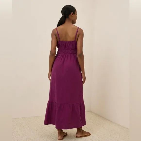 NWOT Pact 100% Organic Cotton Coastal Double Gauze Cami Maxi Dress Sangria SZ M