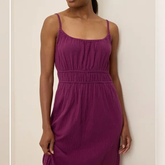 NWOT Pact 100% Organic Cotton Coastal Double Gauze Cami Maxi Dress Sangria SZ M
