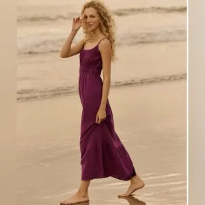 NWOT Pact 100% Organic Cotton Coastal Double Gauze Cami Maxi Dress Sangria SZ M