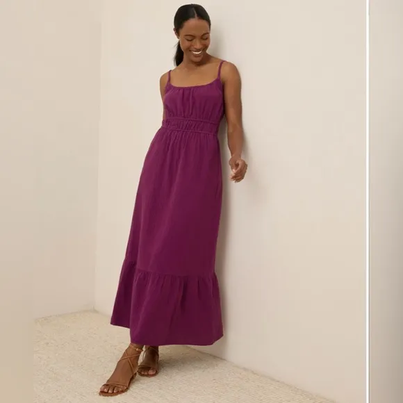 NWOT Pact 100% Organic Cotton Coastal Double Gauze Cami Maxi Dress Sangria SZ M